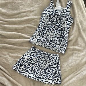 Navy and White Geometric Bikini Set
